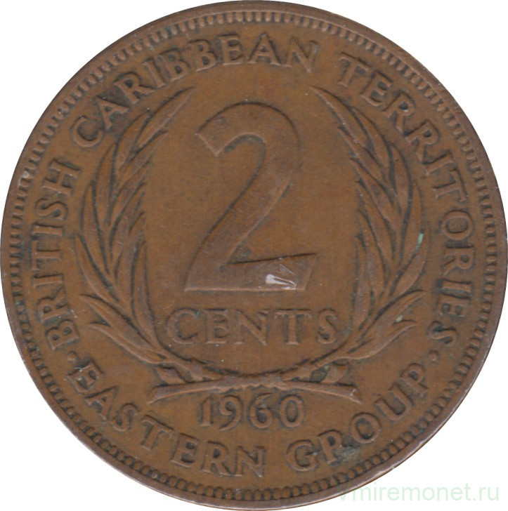 Монета. Британские Восточные Карибские территории. 2 цента 1960 год.