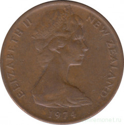 Монета. Новая Зеландия. 2 цента 1974 год.