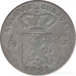 Монета. Кюрасао (Нидерландские Антилы). 1/10 гульдена 1901 год.
