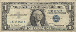 Банкнота. США. 1 доллар 1957 год. Синяя печать. б/б Знак * - серия замещения. Тип 419.