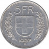 Монета. Швейцария. 5 франков 1937 год. ав.