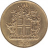  Монета. Исландия. 1 крона 1973 год. "3" с тупым завитком. ав.