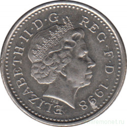 Монета. Великобритания. 5 пенсов 1998 год.