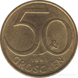 Монета. Австрия. 50 грошей 1991 год.