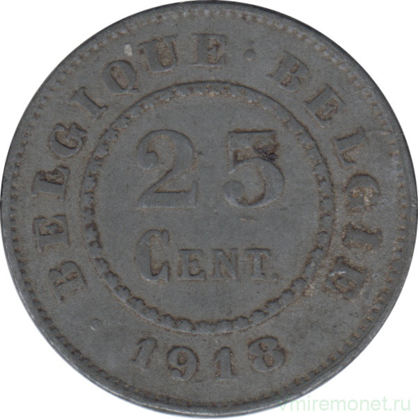 Монета. Бельгия. 25 сантимов 1918 год.