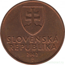 Монета. Словакия. 50 геллеров 2002 год.