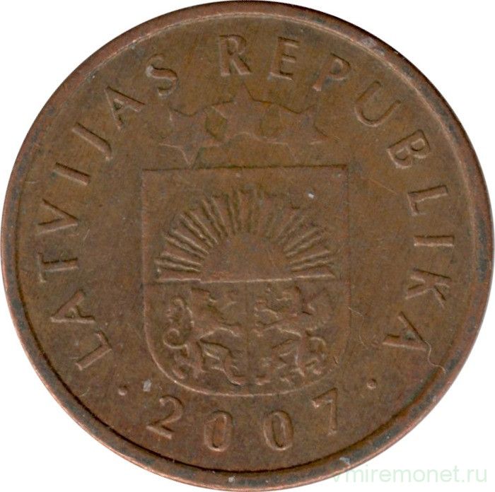 Монета. Латвия. 1 сантим 2007 год.