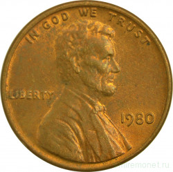 Монета. США. 1 цент 1980 год.