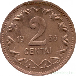Монета. Литва. 2 цента 1936 год.
