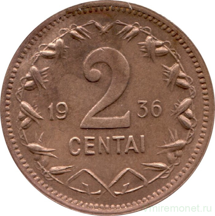 Монета. Литва. 2 цента 1936 год.
