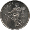 Аверс. Монета. Латвия. 1 лат 2008 год. Трубочист.