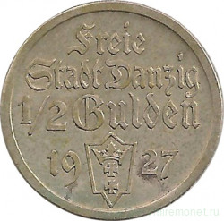 Монета. Польша. Данциг. 1/2 гульдена 1927 год.