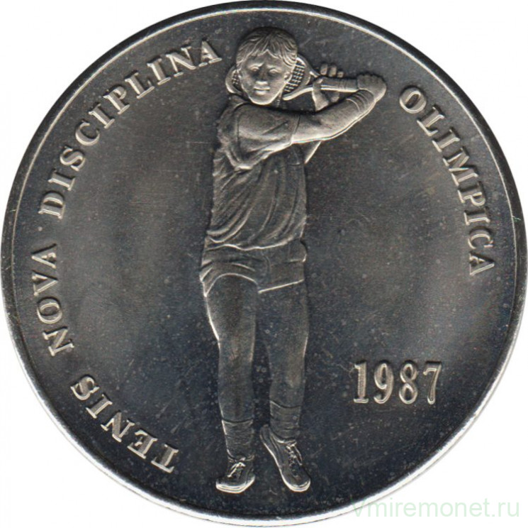 Монета. Андорра. 2 динара 1987 год. XXIV Олимпиада Сеул 1988 год. Теннис.