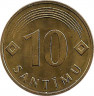 Реверс. Монета. Латвия. 10 сантимов 2008 год.