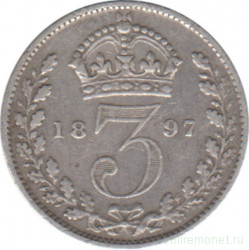 Монета. Великобритания. 3 пенса 1897 год.
