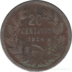 Монета. Чили. 20 сентаво 1924 год.