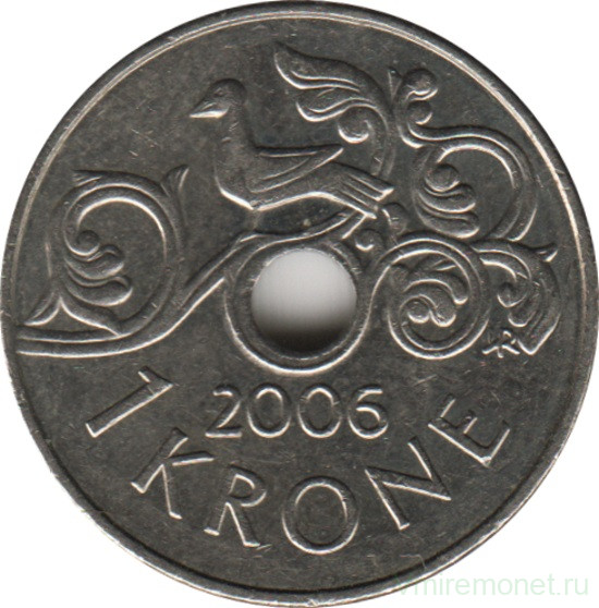 Монета. Норвегия. 1 крона 2006 год.