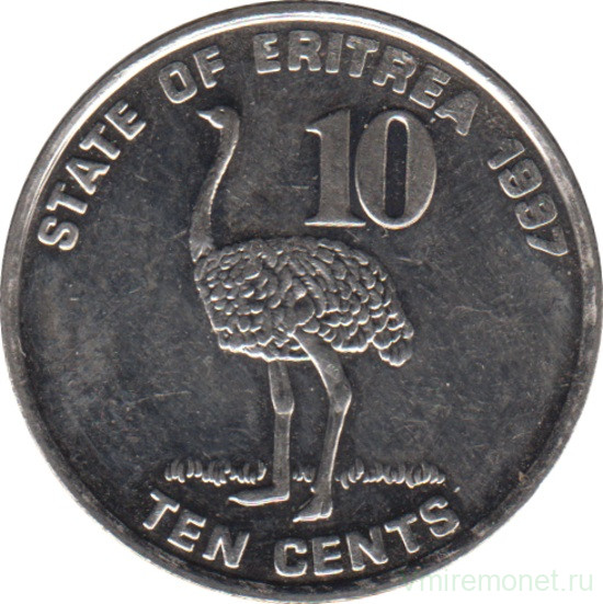 Монета. Эритрея. 10 центов 1997 год.