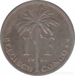 Монета. Бельгийское Конго. 1 франк 1921 год. "DER BELGEN".