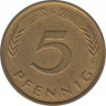 Монета. ФРГ. 5 пфеннигов 1980 год. Монетный двор - Карлсруэ (G). рев.