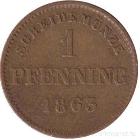 Монета. Бавария. (Германский союз). 1 пфенниг 1863 год.