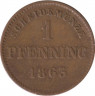 Монета. Бавария. Германский союз 1815 - 1866. 1 пфенниг 1863 год. ав.