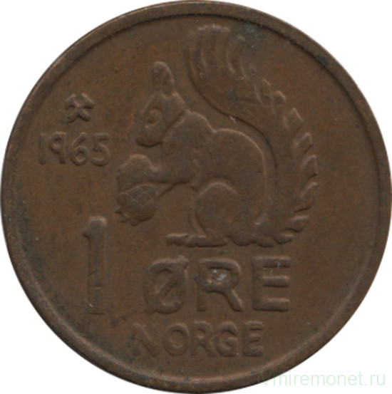 Монета. Норвегия. 1 эре 1965 год.