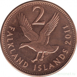 Монета. Фолклендские острова. 2 пенса 2011 год.