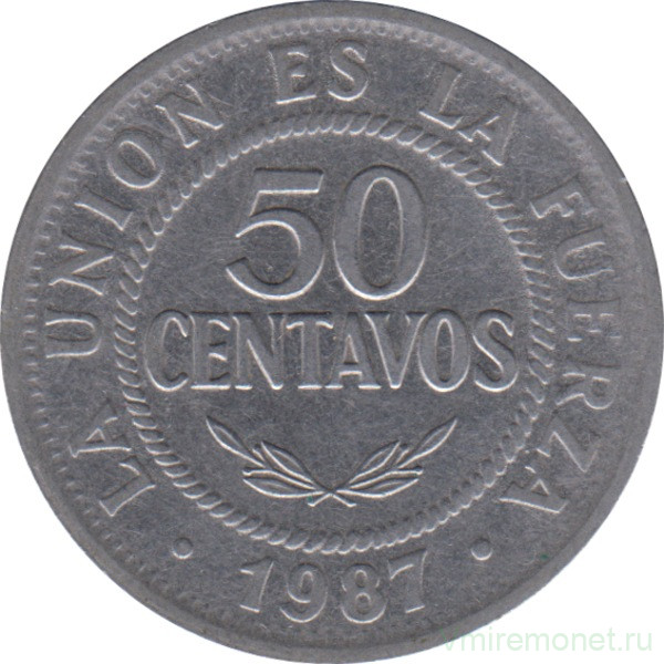 Монета. Боливия. 50 сентаво 1987 год.
