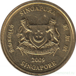 Монета. Сингапур. 5 центов 2009 год.