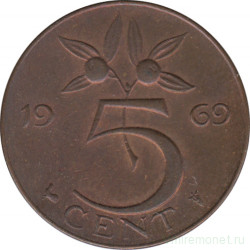 Монета. Нидерланды. 5 центов 1969 год. Петух.
