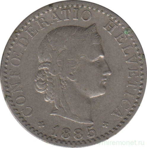 Монета. Швейцария. 20 раппенов 1885 год.