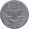 Монета. Новая Каледония. 5 франков 1992 год.  рев.