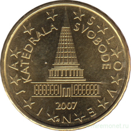 Монета. Словения. 10 центов 2007 год.