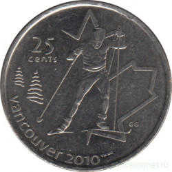 Монета. Канада. 25 центов 2009 год. XXI зимние Олимпийские игры. Ванкувер 2010. Лыжные гонки.