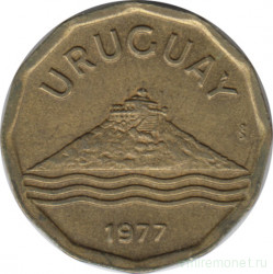 Монета. Уругвай. 20 сентесимо 1977 год.