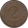 Монета. Германия. Веймарская республика. 2 рентенпфеннига 1924 год. Монетный двор - Мюльденхюттен (E). рев.