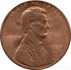 Монета. США. 1 цент 1983 год. Монетный двор D.