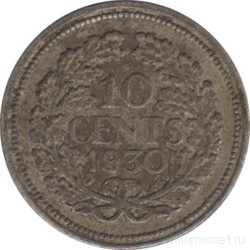 Монета. Нидерланды. 10 центов 1930 год.