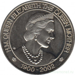 Монета. Тёркс и Кайкос. 5 крон 2002 год. Смерть Королевы-матери.