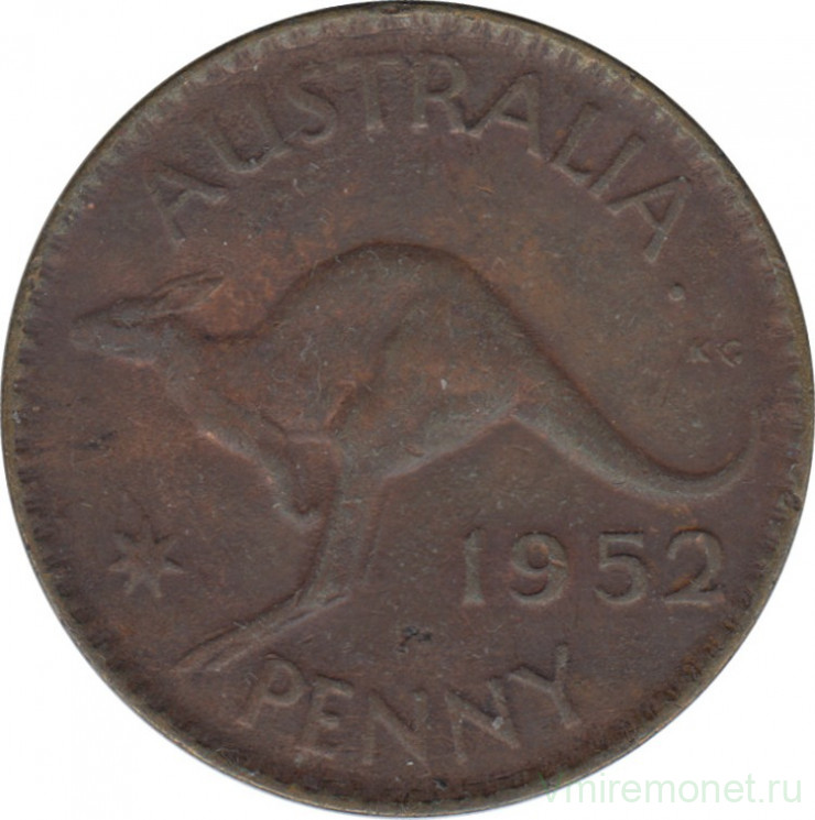 Монета. Австралия. 1 пенни 1952 год. Точка после "AUSTRALIA".