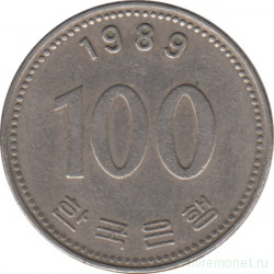 Монета. Южная Корея. 100 вон 1989 год.
