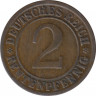 Монета. Германия. Веймарская республика. 2 рентенпфеннига 1924 год. Монетный двор - Мюнхен (D). рев.