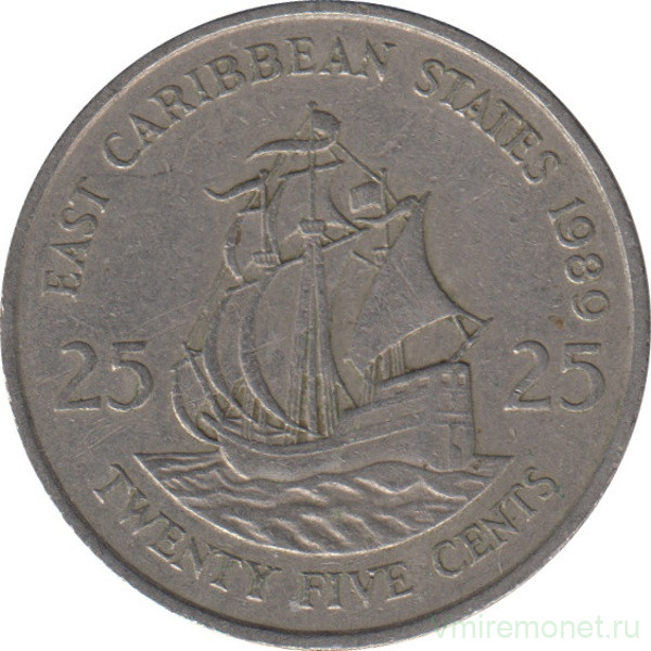 Монета. Восточные Карибские государства. 25 центов 1989 год.