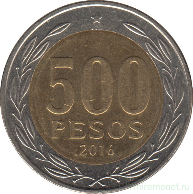 Монета. Чили. 500 песо 2016 год.