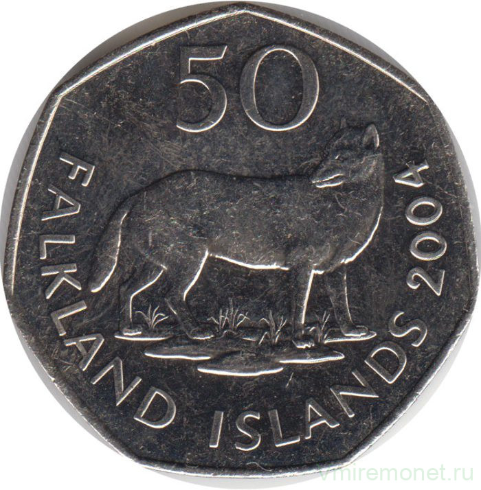 Монета. Фолклендские острова. 50 пенсов 2004 год.