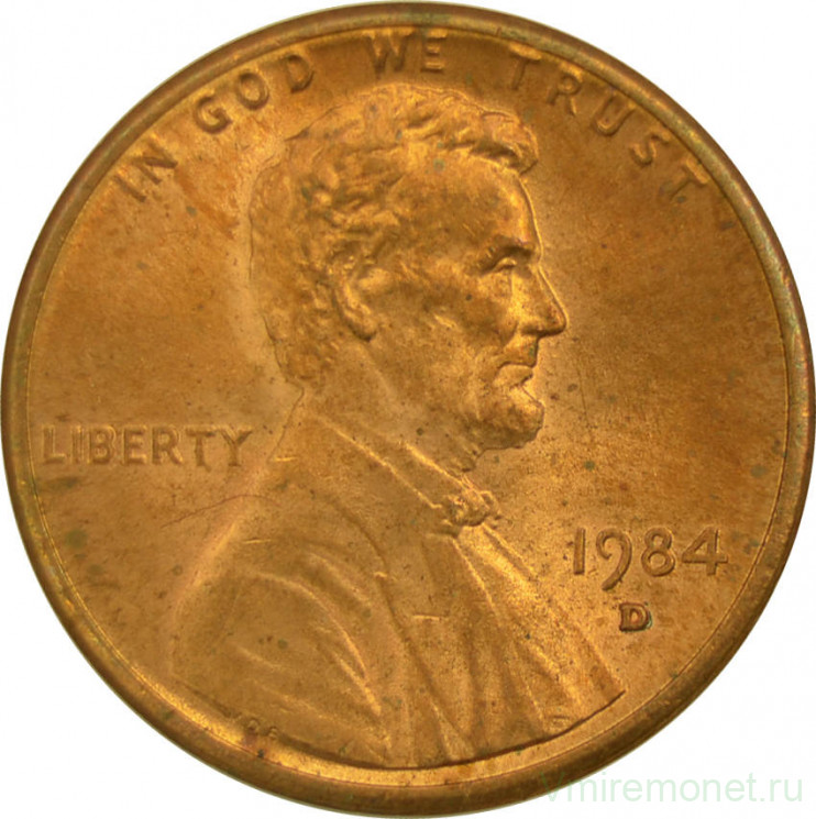 Монета. США. 1 цент 1984 год. Монетный двор D.