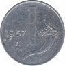 Монета. Италия. 1 лира 1957 год. ав.