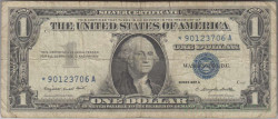 Банкнота. США. 1 доллар 1957 год. Синяя печать. А. Знак * - серия замещения. Тип 419а.