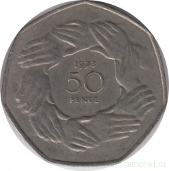 Монета. Великобритания. 50 пенсов 1973 год. Вступление в Европейское Экономическое Сообщество.